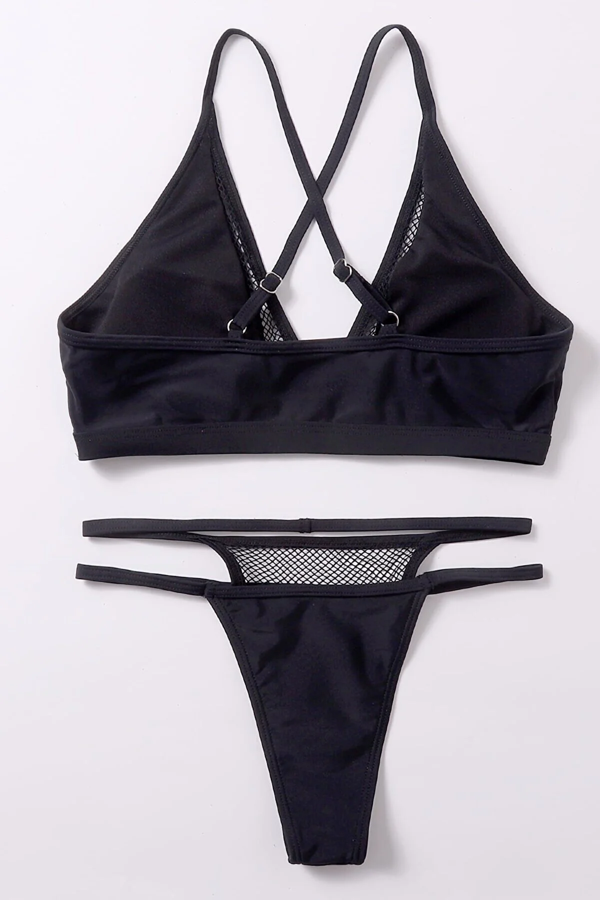 Kadın Siyah File Detaylı Iç Çamaşır Takımı