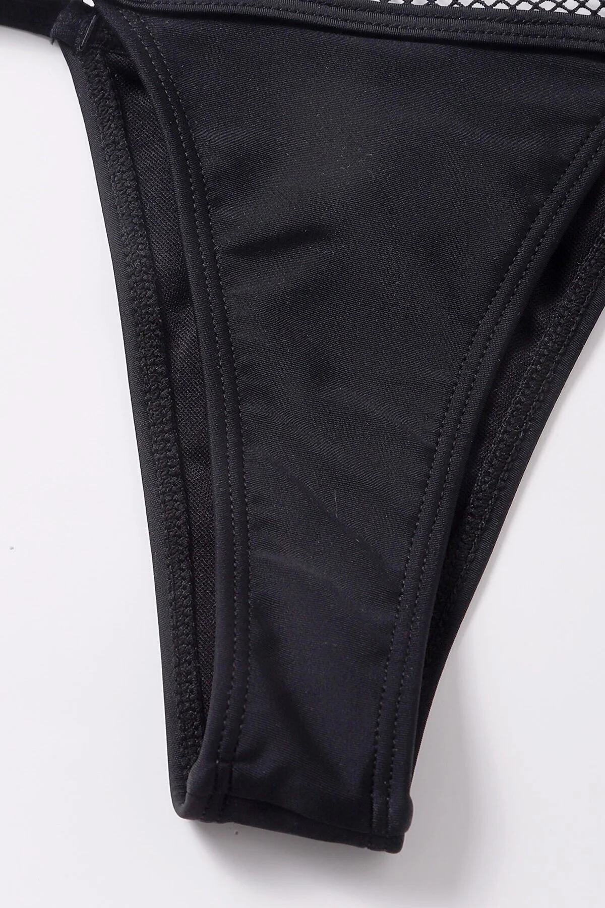 Kadın Siyah File Detaylı Iç Çamaşır Takımı