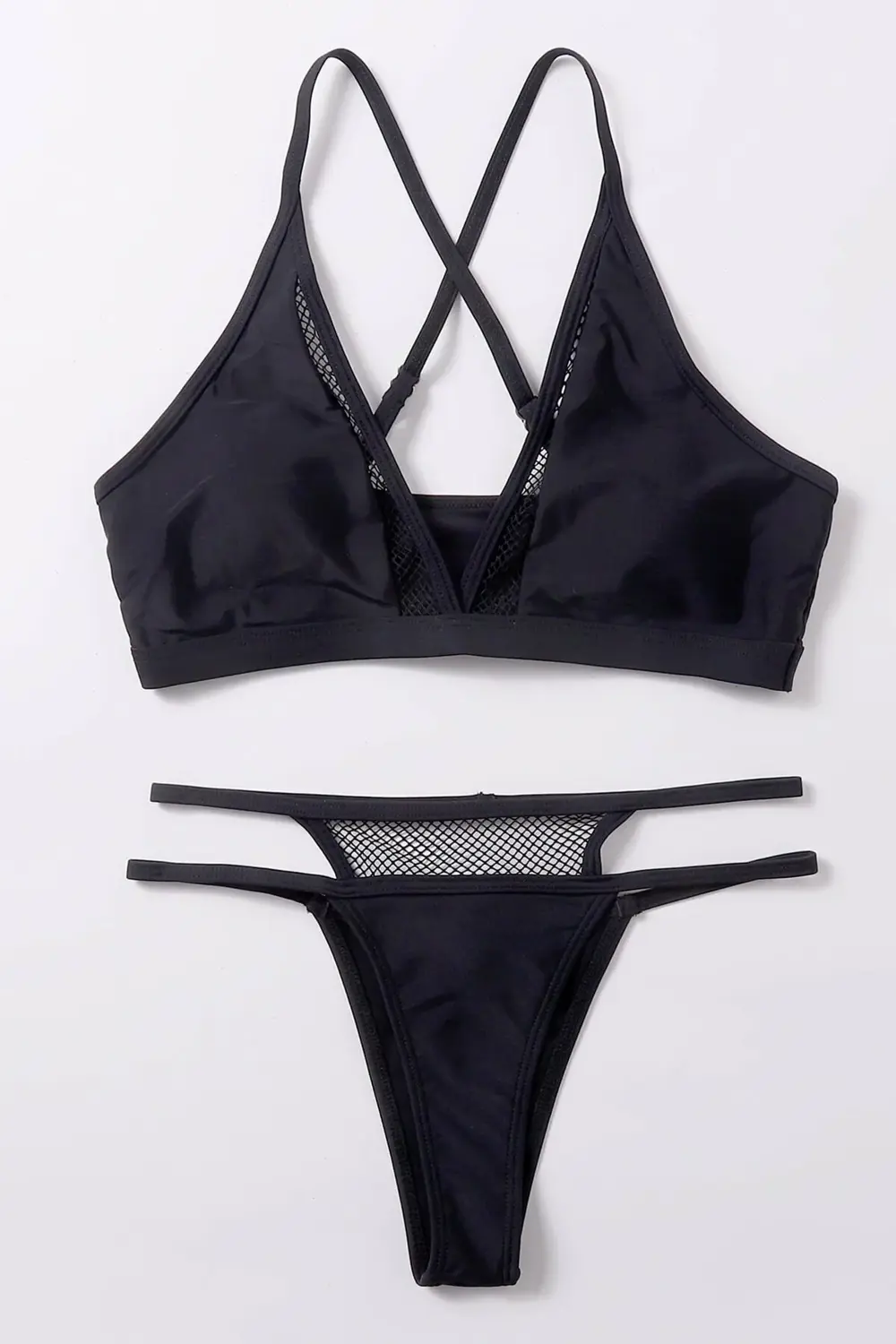 Kadın Siyah File Detaylı Özel Bikini Takımı