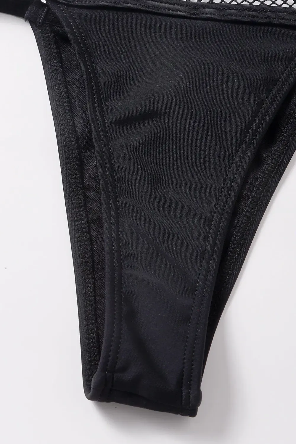 Kadın Siyah File Detaylı Özel Bikini Takımı