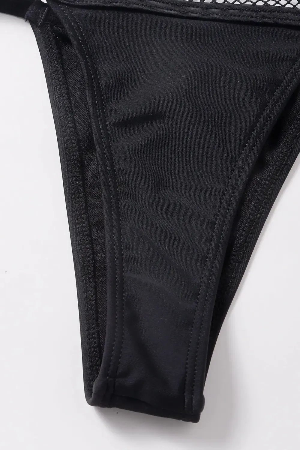 Kadın Siyah File Detaylı Özel Bikini Takımı