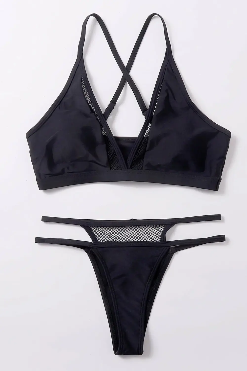 Kadın Siyah File Detaylı Özel Bikini Takımı