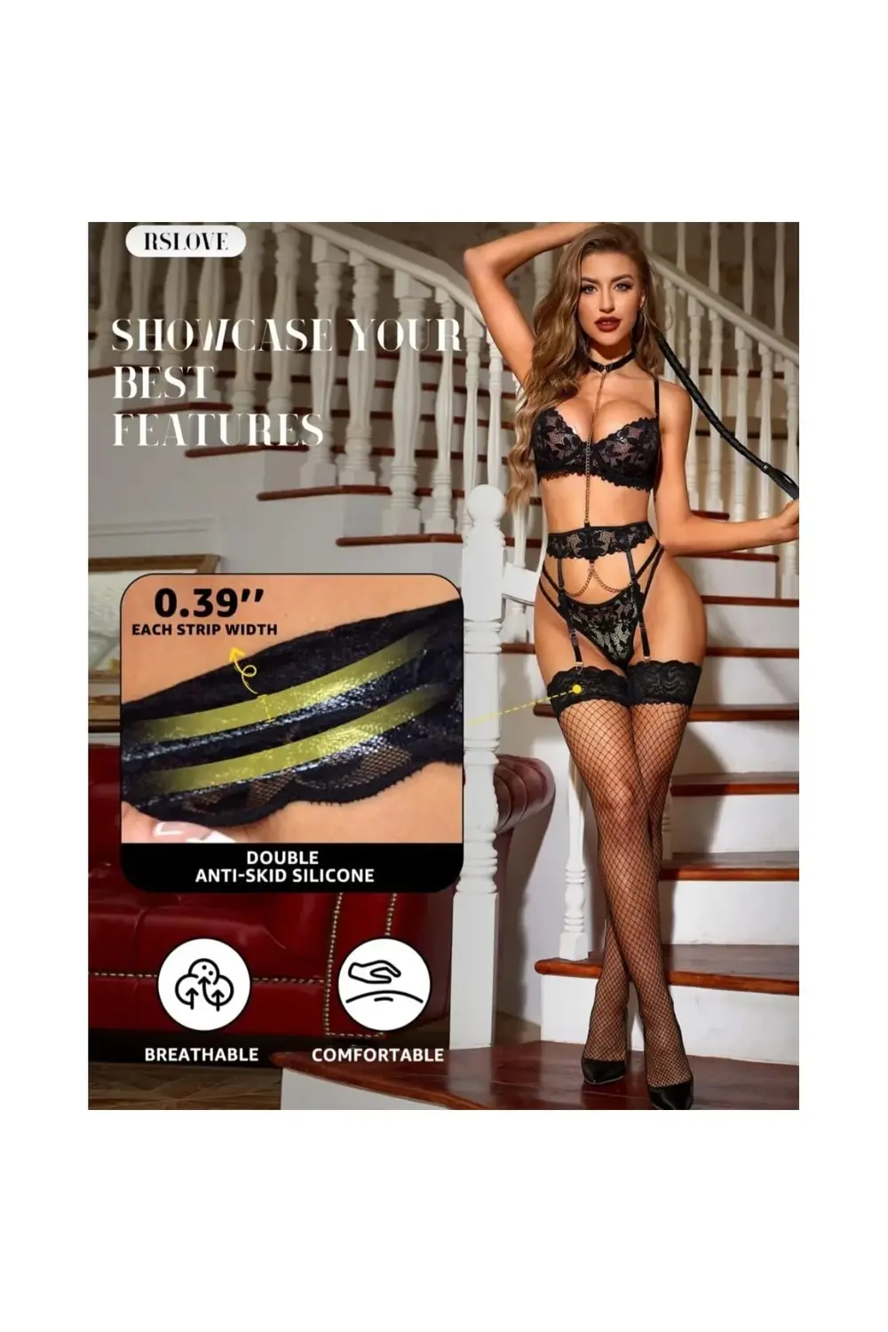 Kadın Siyah File Silikonlu Jartiyer Çorabı