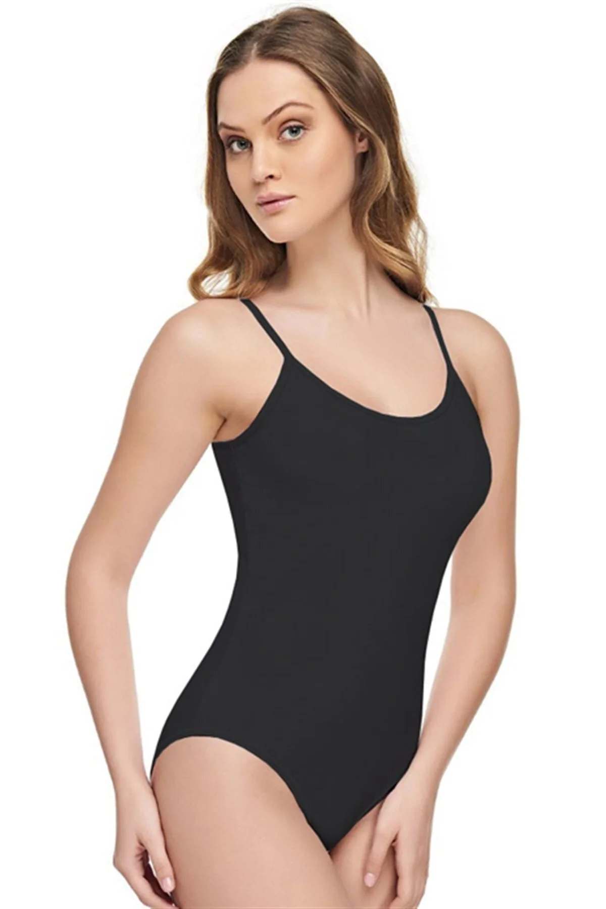 Kadın Siyah İnce İp Askılı Body 2004