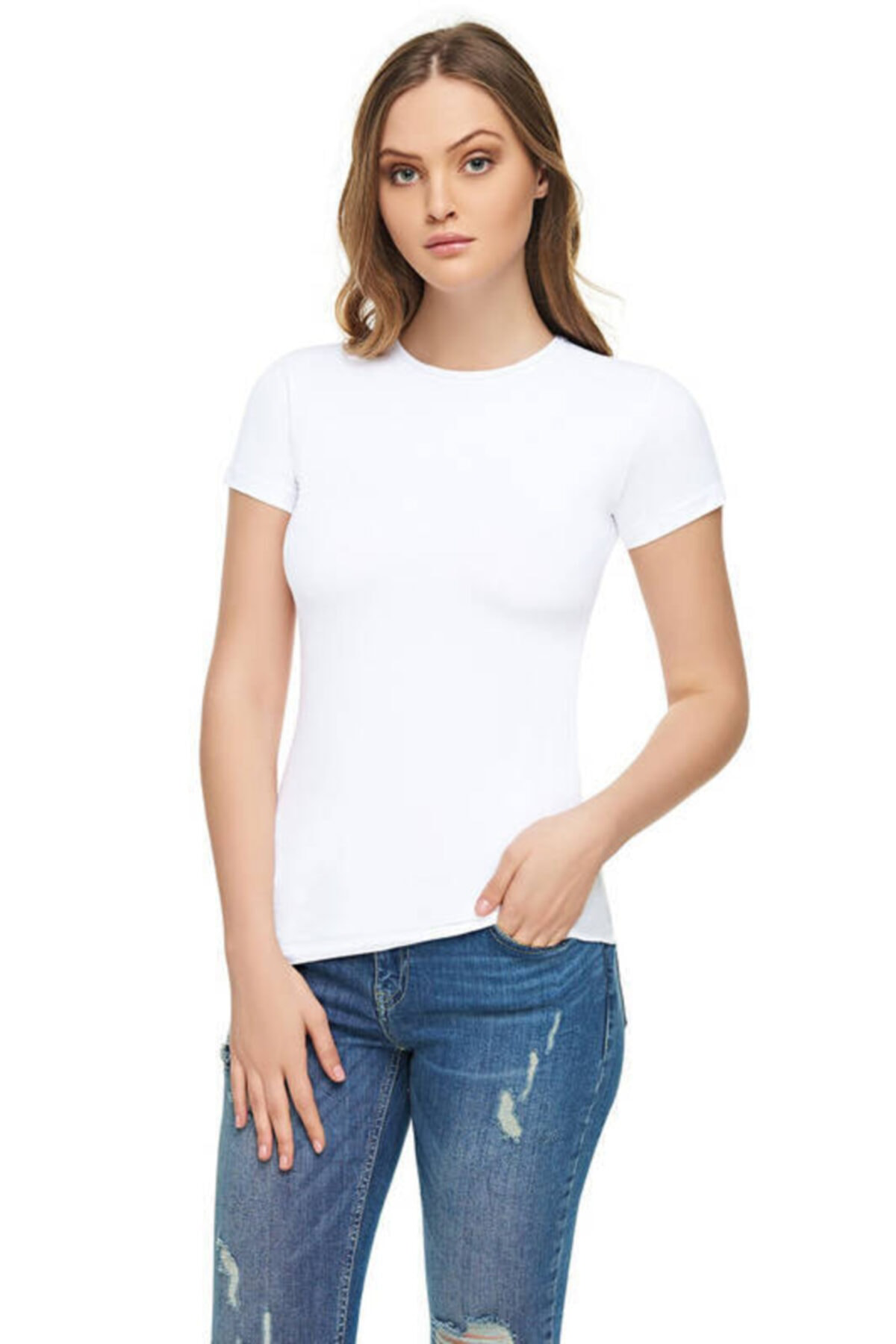 Kadın Siyah Kadın Elastan Yarım Kol T Shirt Yeni Sezon
