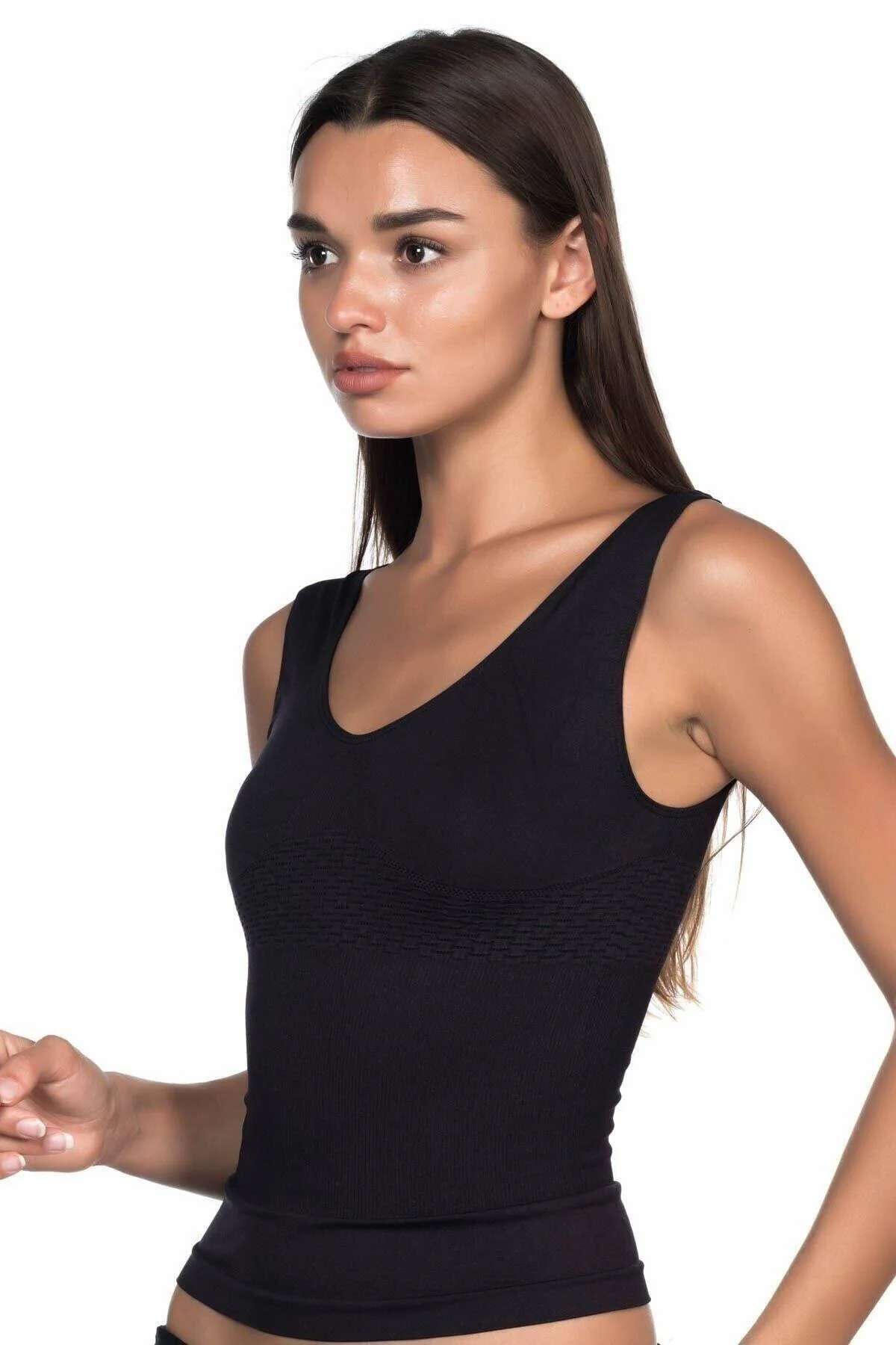 Kadın Siyah Kalın Askılı Korseli Atlet