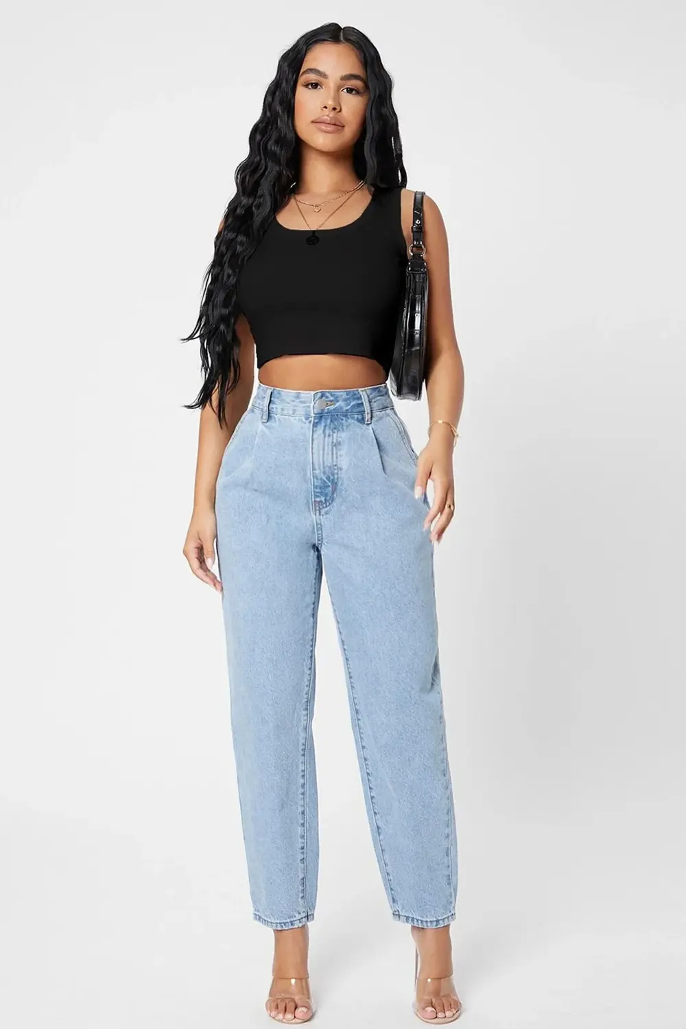 Kadın Siyah Kare Yaka Crop Top Bluz