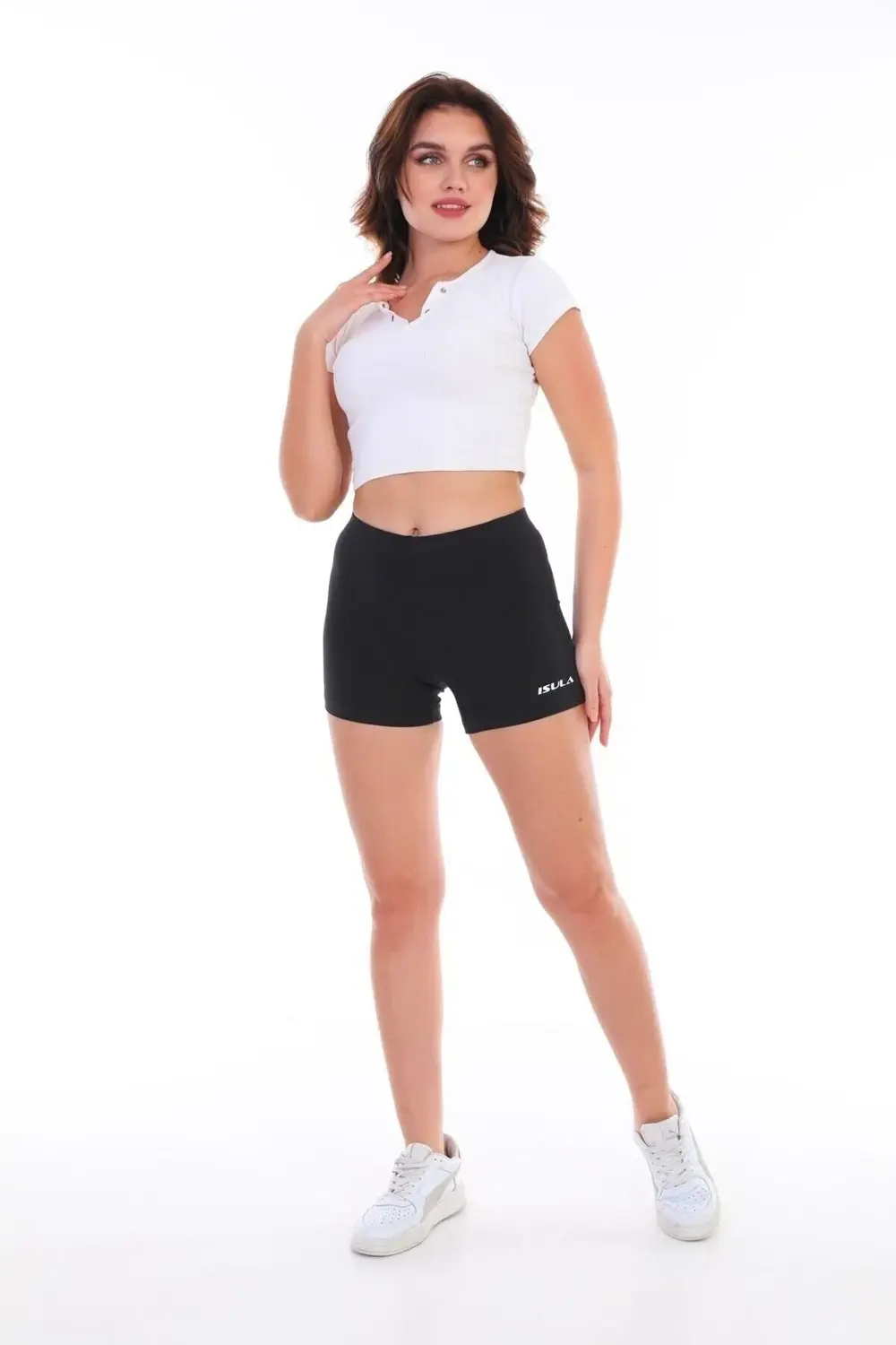 Kadın Siyah Kısa Voleybol Taytı, Pamuklu Kumaş