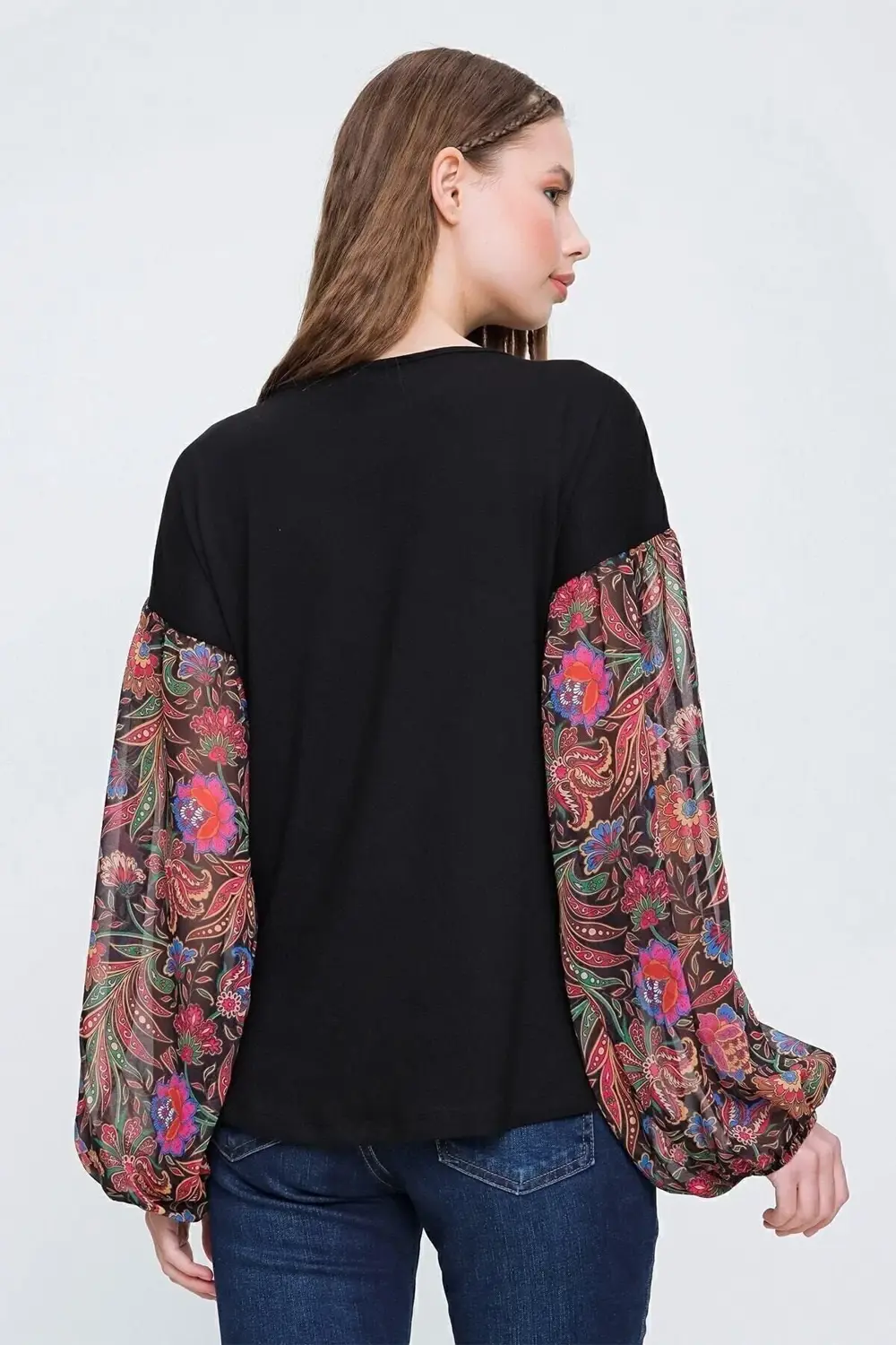 Kadın Siyah Kolları Şifon Uzun Kollu Transparan Bluz Yb2802200