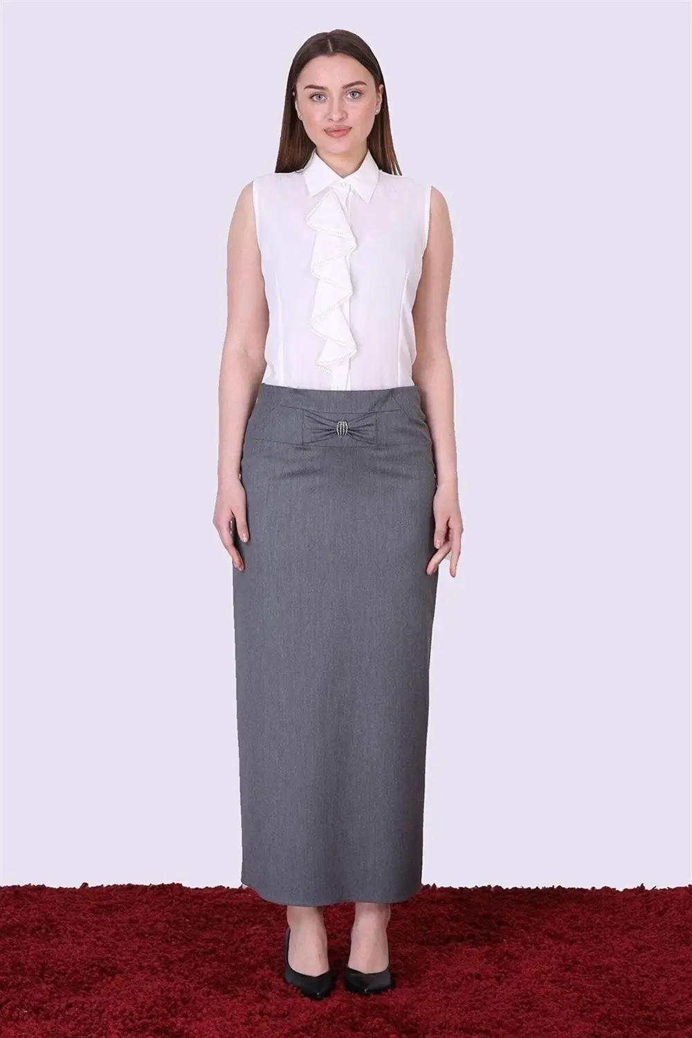 Kadın Siyah Mevsimlik Fiyonk Detaylı Uzun Kalem Etek 2108-95