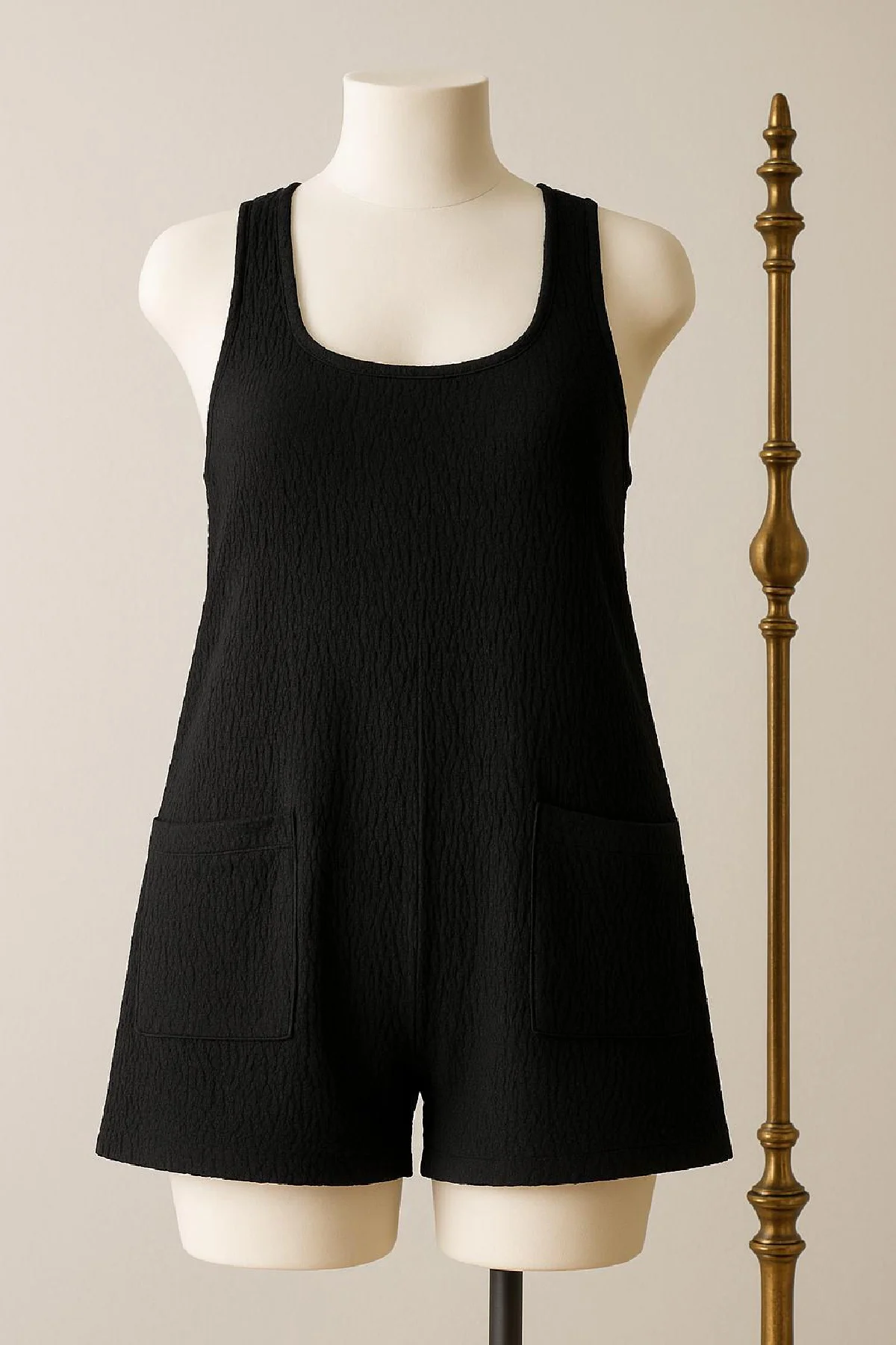 Kadın Siyah Mini Cepli Tulum Plaj Elbisesi