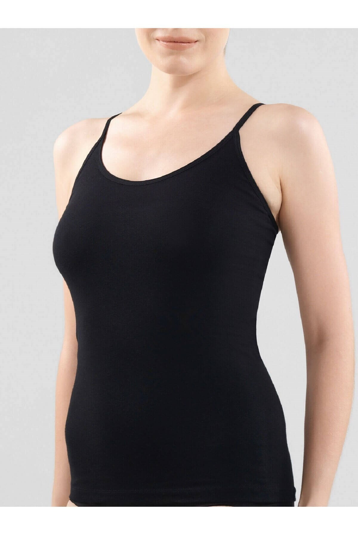 Blackspade Kadın Siyah Pamuklu Ayarlanabilir İnce Askılı Atlet