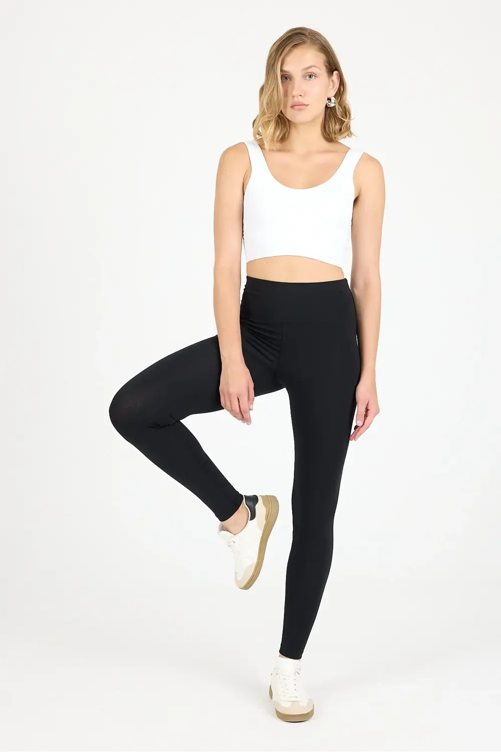Kadın Siyah Penye Modal Yüksek Bel Spor Tayt 1905