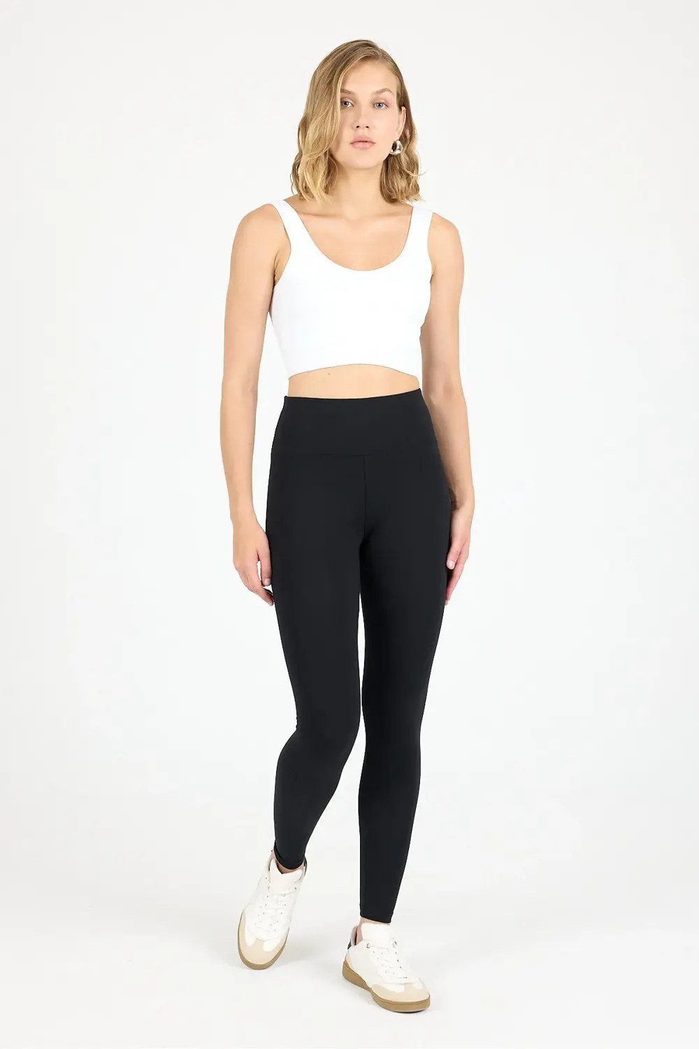 Kadın Siyah Penye Modal Yüksek Bel Spor Tayt 1905
