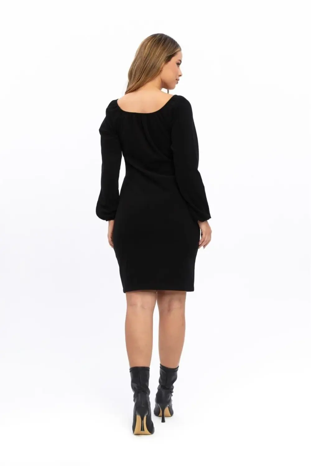 Kadın Siyah Renk Vücuda Oturan Kışlık Örme Siyah Elbise 4499-95