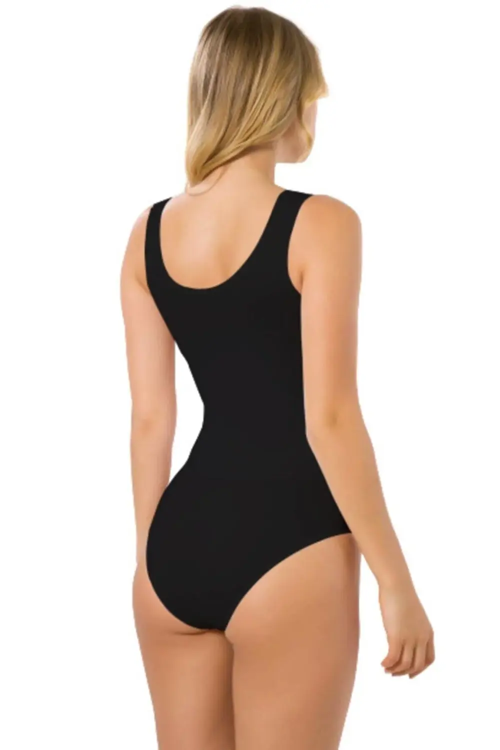 Kadın Siyah Seamless Kalın Askılı Çıtçıtlı Ripli Bady 1924