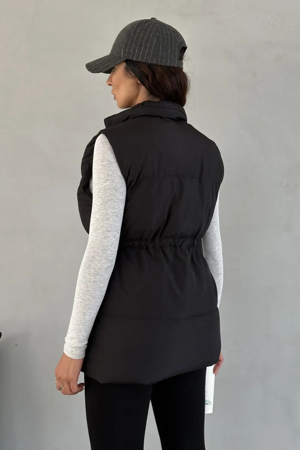 Moda Armanc Kadın Siyah Şişme Yelek - Kapüşonsuz Uzun Fermuarlı Cepli Kışlık