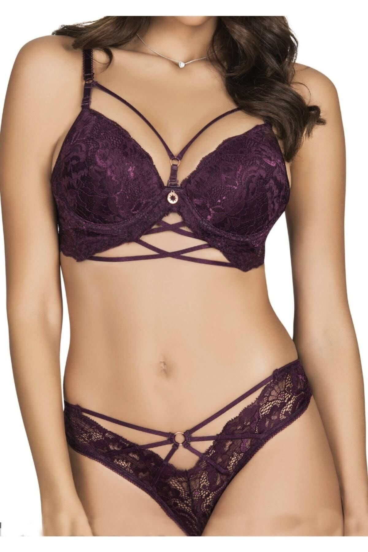 Kadın Siyah Taşlı Toparlayıcı Fantazi Sütyen Takımı Yeni Sezon