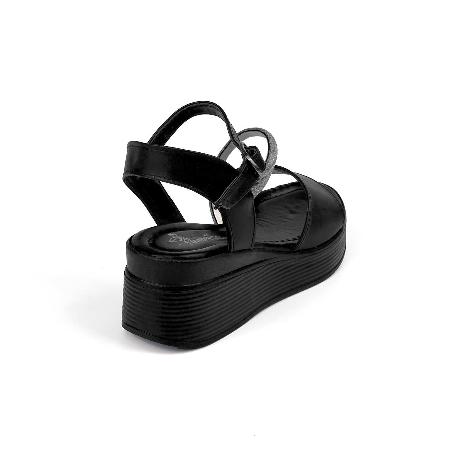 Kajila Kadın Siyah Tokalı Taşlı Dolgu Topuklu Sandalet 6 Cm Rahat Yüksek