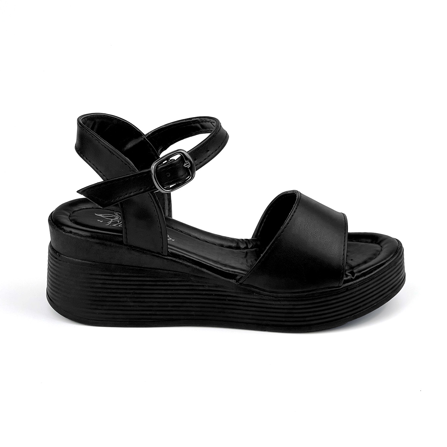 Kajila Kadın Siyah Tokalı Dolgu Topuklu Sandalet 6 Cm Rahat Yüksek Topuk