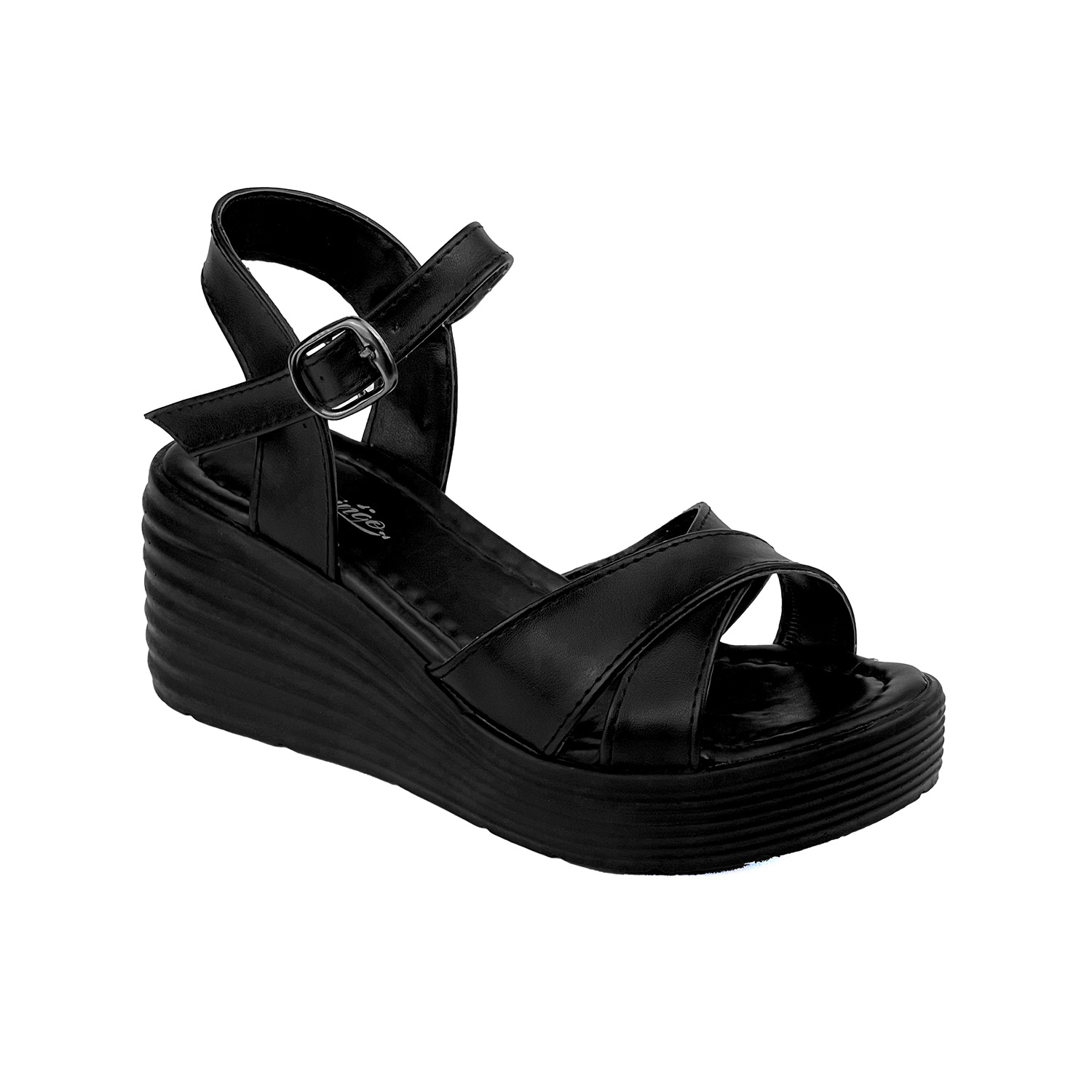 Kajila Kadın Siyah Tokalı Dolgu Topuklu Sandalet 6 Cm Rahat Yüksek Topuk