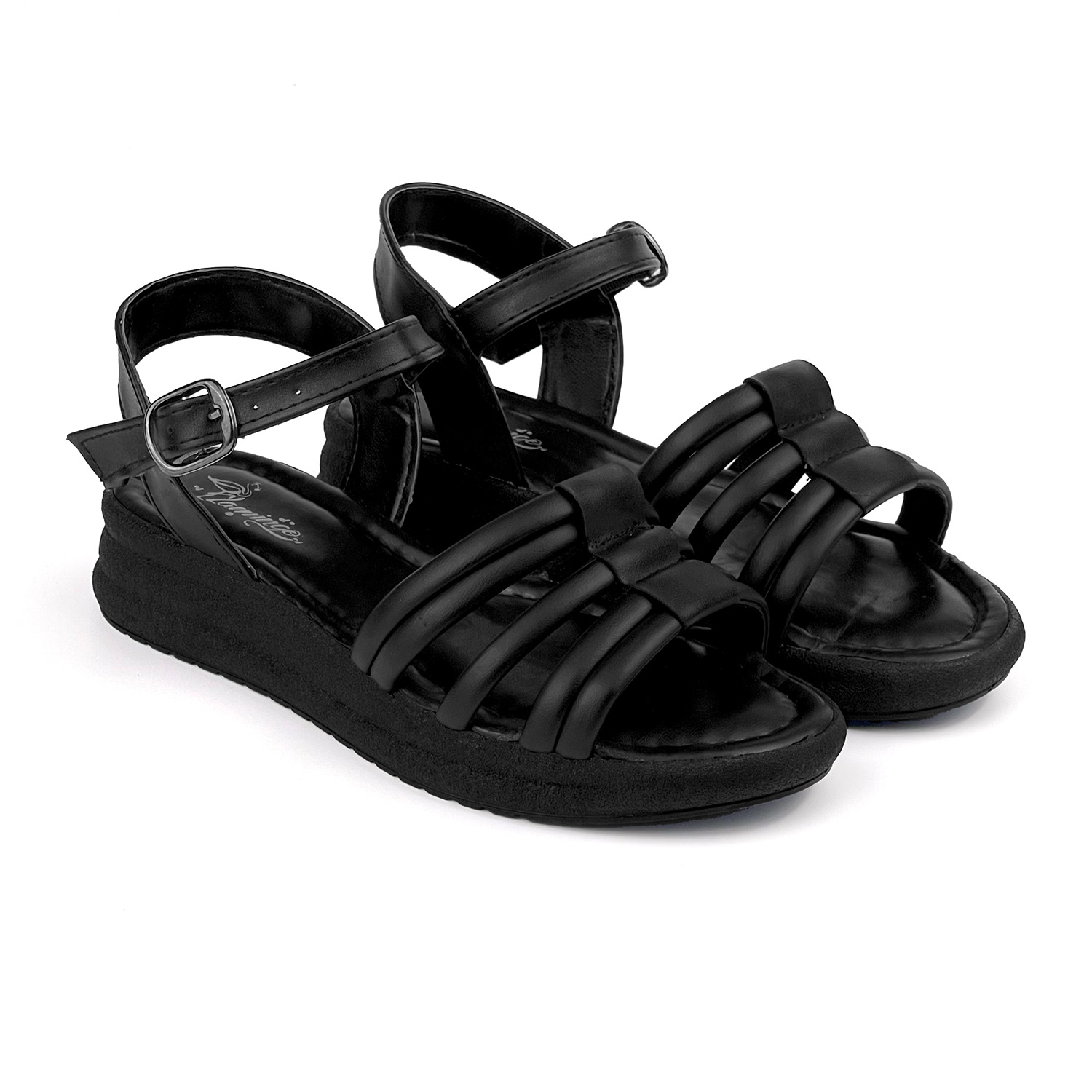 Kajila Kadın Siyah Tokalı Dolgu Topuklu Sandalet 3 Cm Günlük Rahat