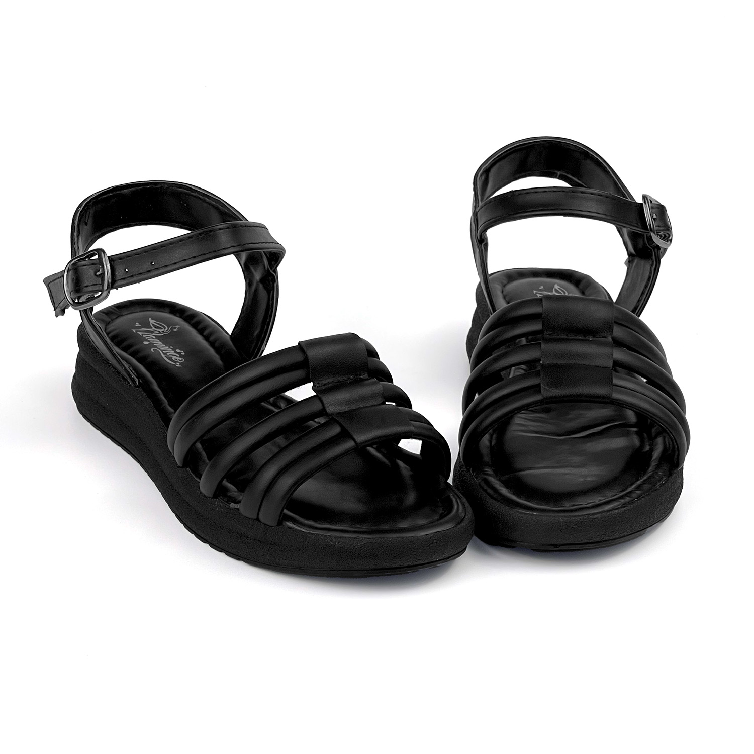 Kajila Kadın Siyah Tokalı Dolgu Topuklu Sandalet 3 Cm Günlük Rahat