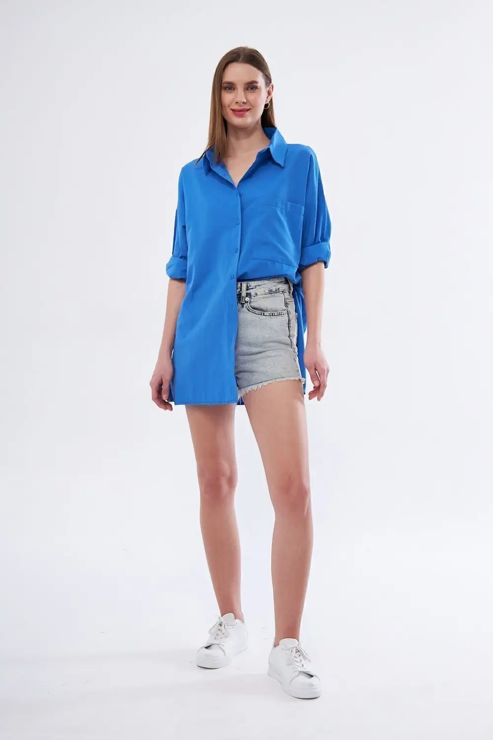 Kadın Siyah Uzun Kollu Terikoton Özel Kumaş Cepli Spor Uzun Tunik