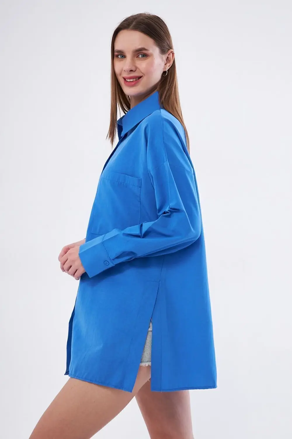 Kadın Siyah Uzun Kollu Terikoton Özel Kumaş Cepli Spor Uzun Tunik