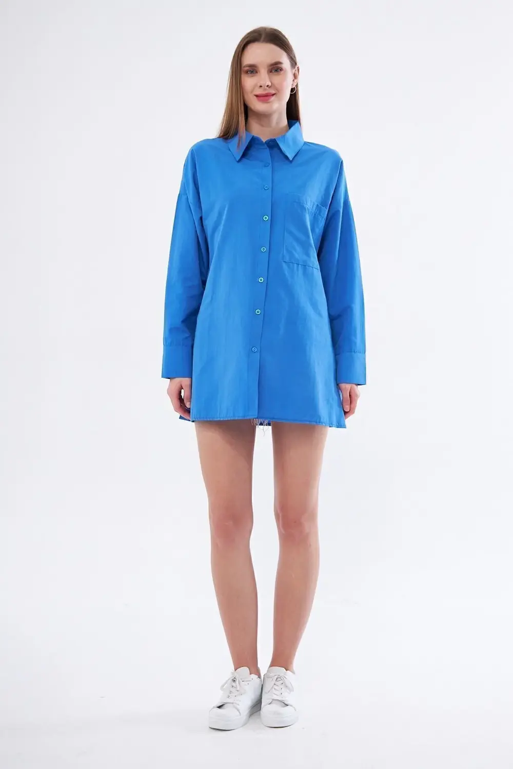 Kadın Siyah Uzun Kollu Terikoton Özel Kumaş Cepli Spor Uzun Tunik