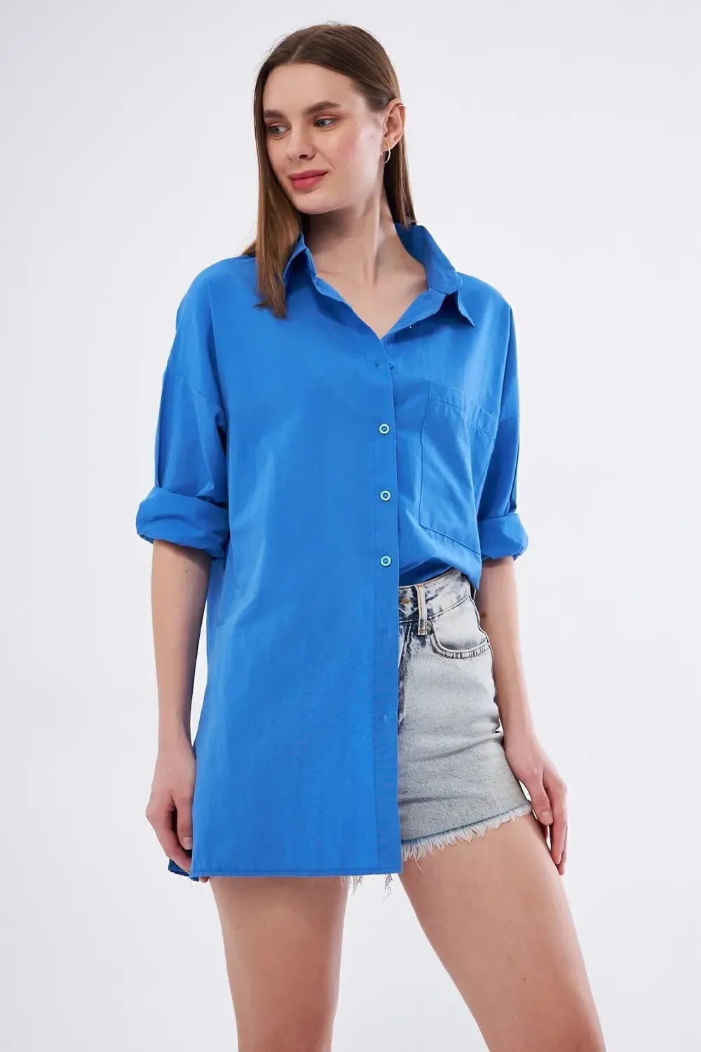 Kadın Siyah Uzun Kollu Terikoton Özel Kumaş Cepli Spor Uzun Tunik