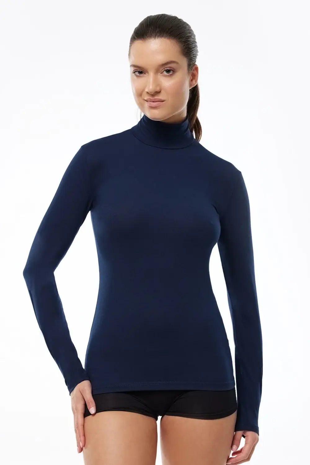 Kadın Siyah Uzun Kollu Yarım Balıkçı Yaka Modal Body 180