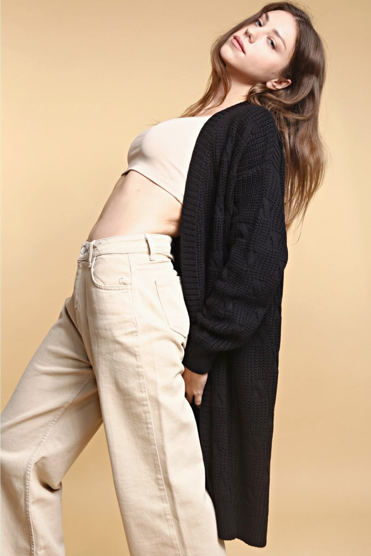 Dreamlike Kadın Siyah Uzun Triko Hırka