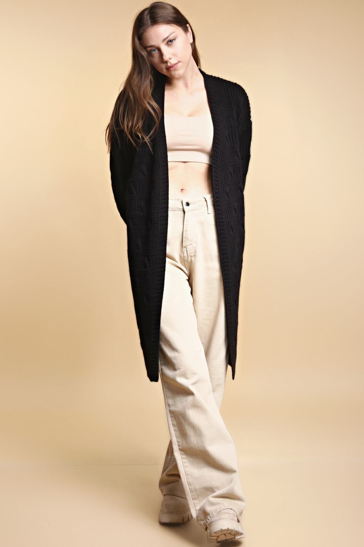 Dreamlike Kadın Siyah Uzun Triko Hırka