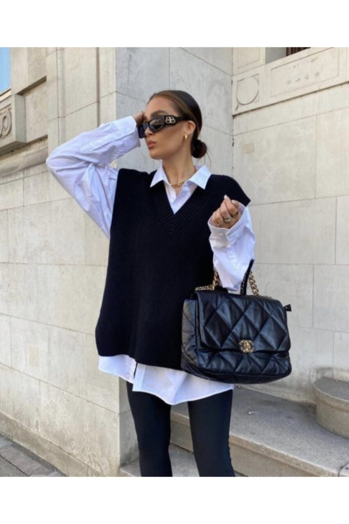 Laliva Kadın Siyah V Yaka Süveter