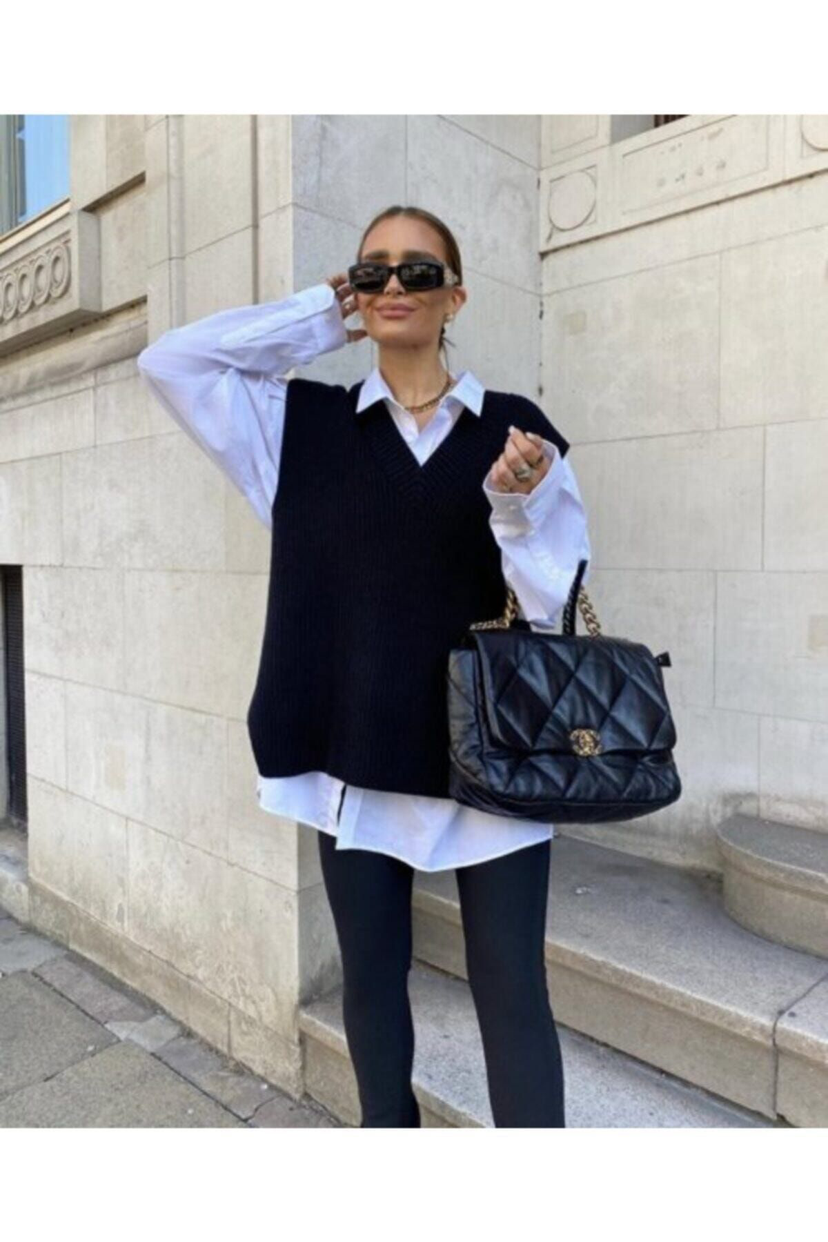 Laliva Kadın Siyah V Yaka Süveter