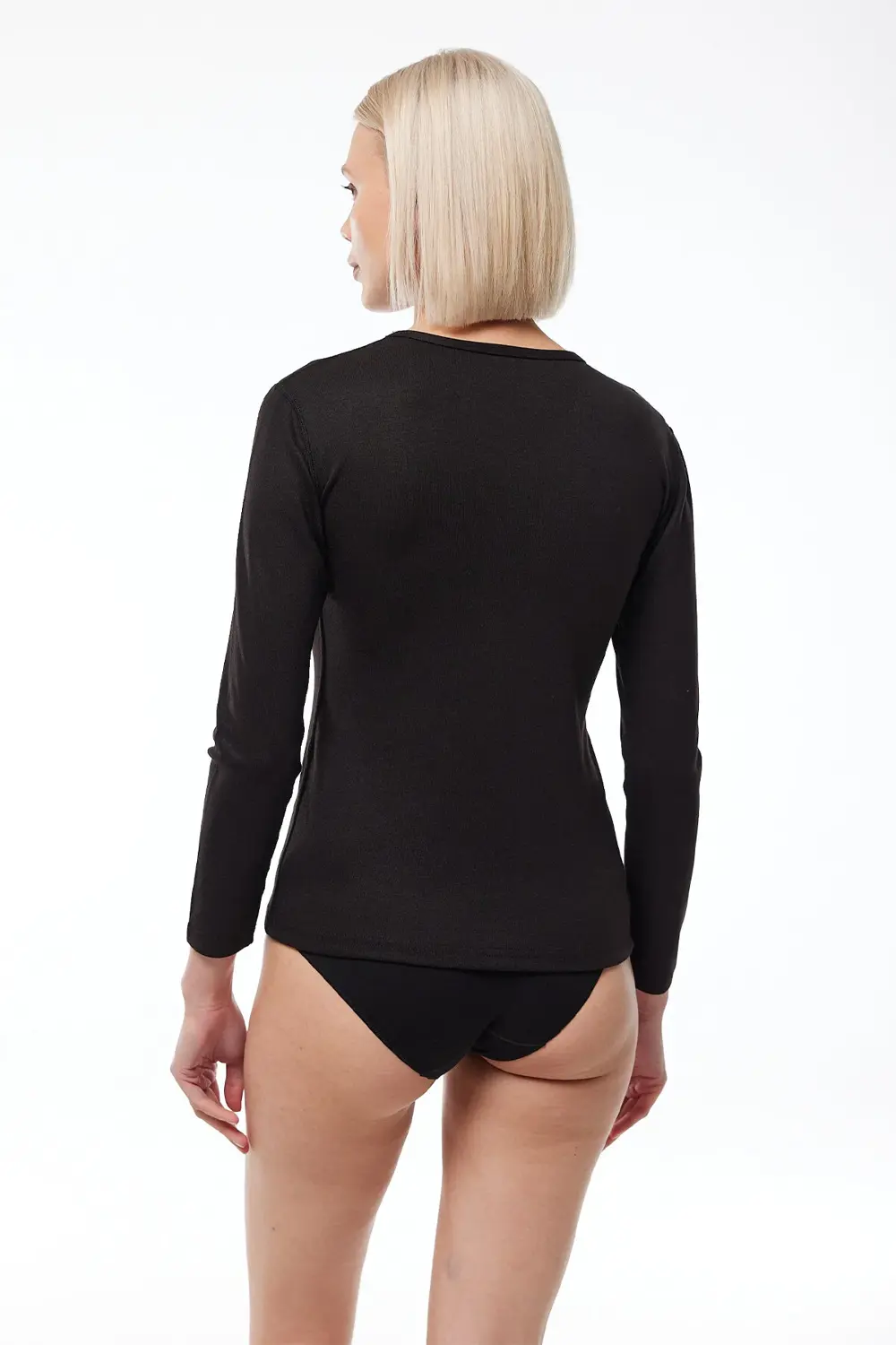 Kadın Siyah V Yaka Uzun Kollu Viloft Termal Üst Içlik 704