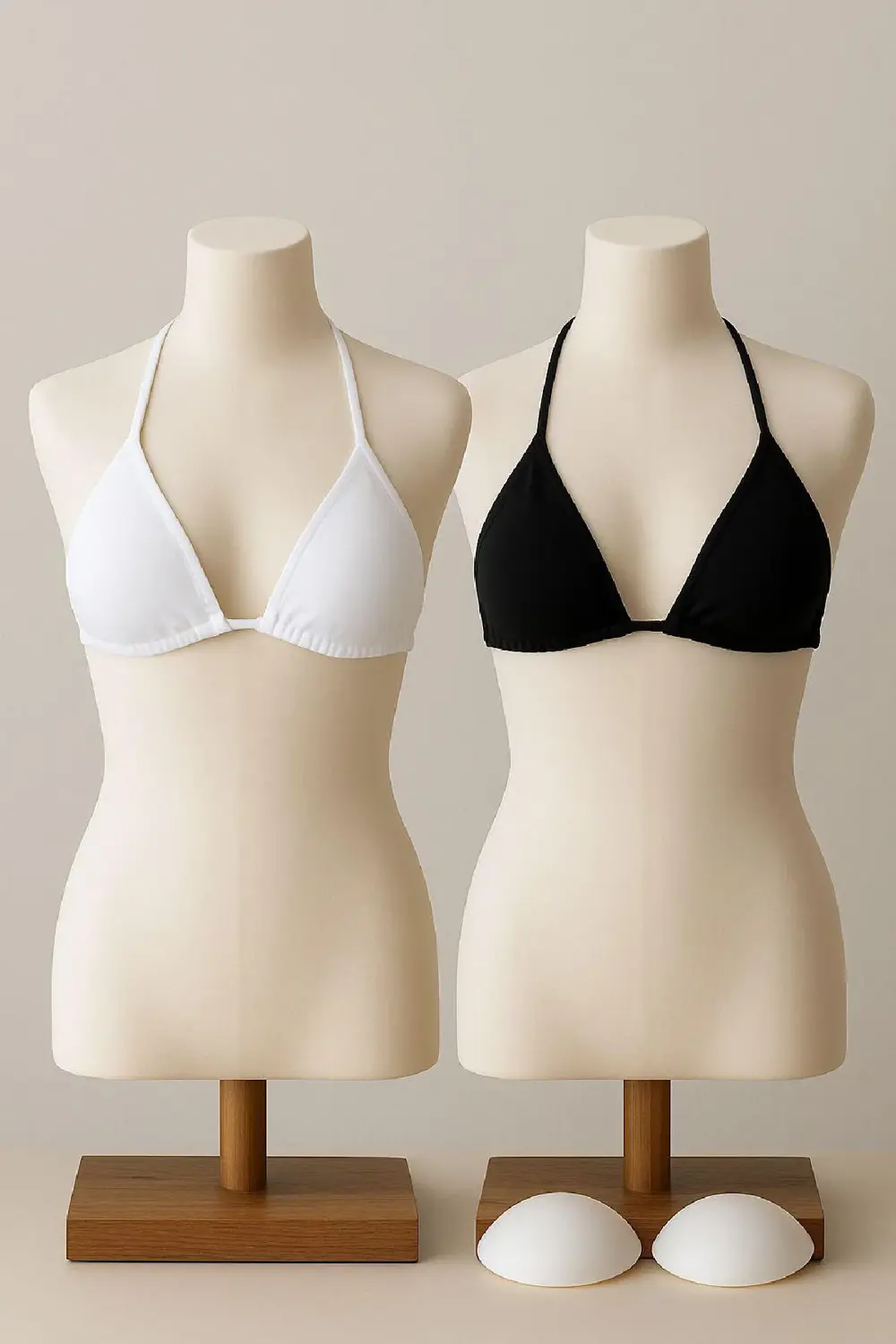 Kadın Siyah ve Beyaz Minimal Kesim Üçgen Bikini Üstü
