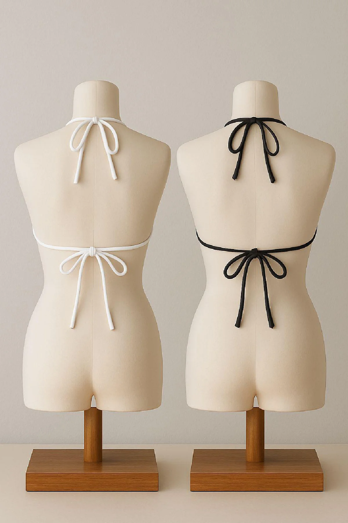 Kadın Siyah ve Beyaz Minimal Kesim Üçgen Bikini Üstü