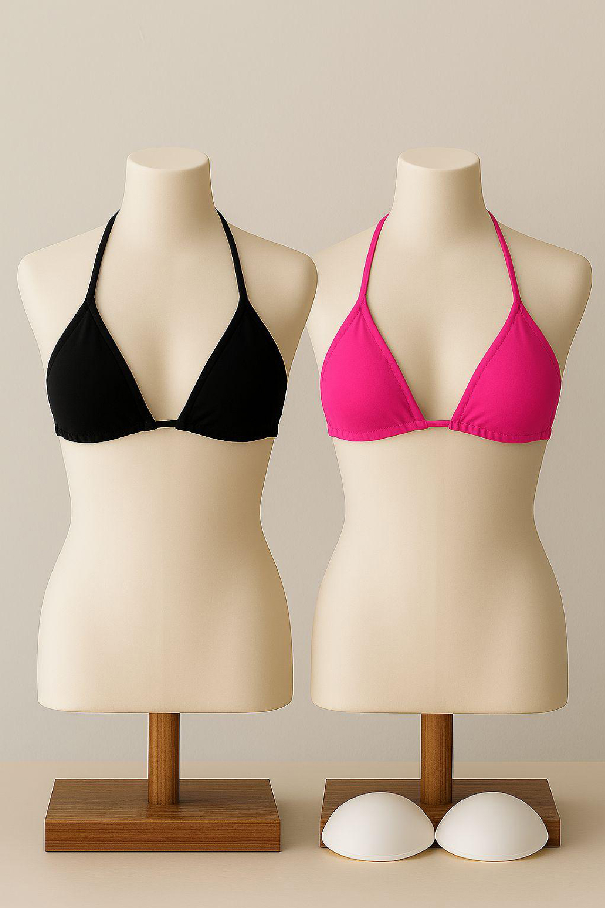 Kadın Siyah ve Fuşya Minimal Kesim Üçgen Bikini Üstü – Modern ve 