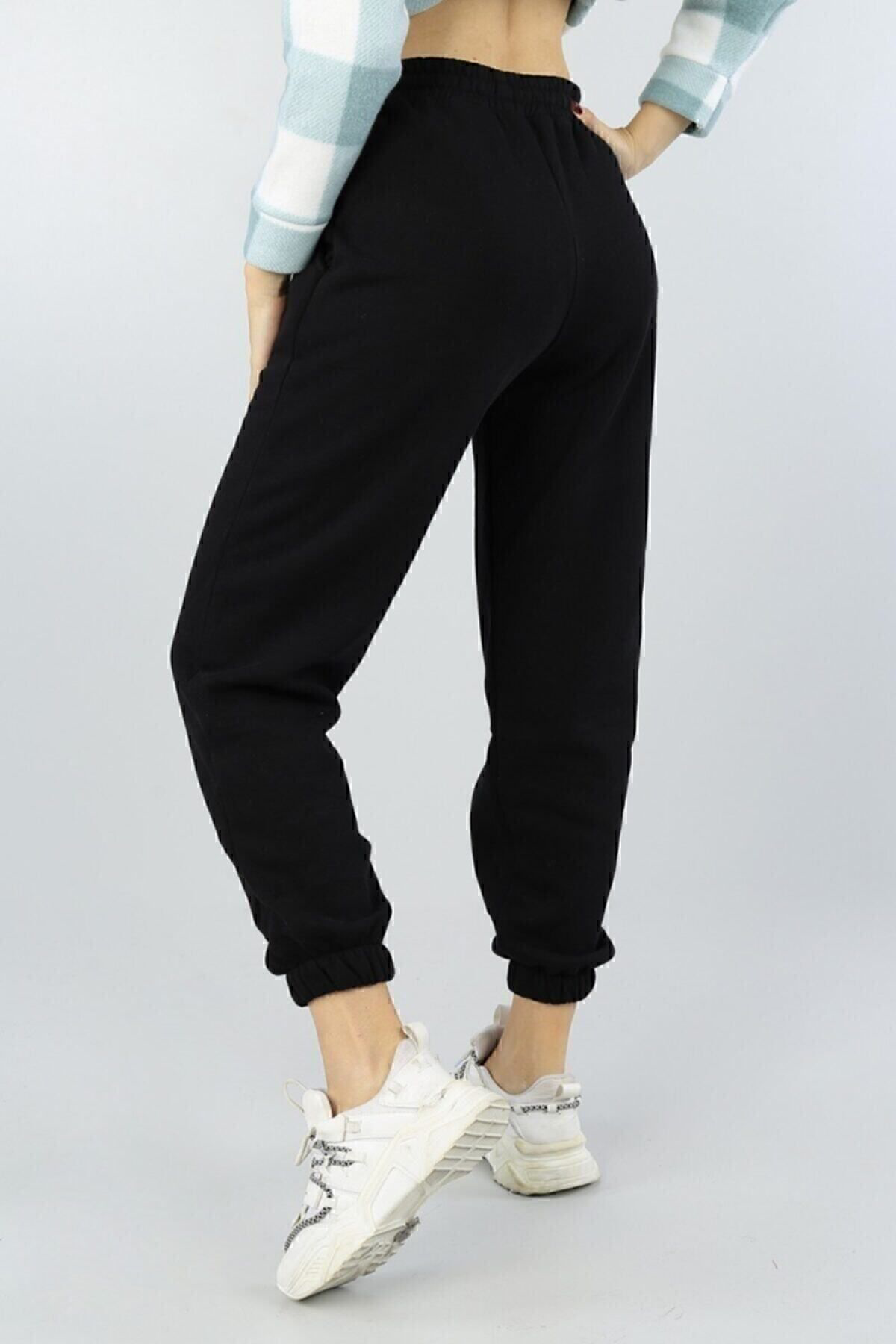 Ronay Giyim Kadın Siyah Yüksek Belli Jogger Eşofman Altı