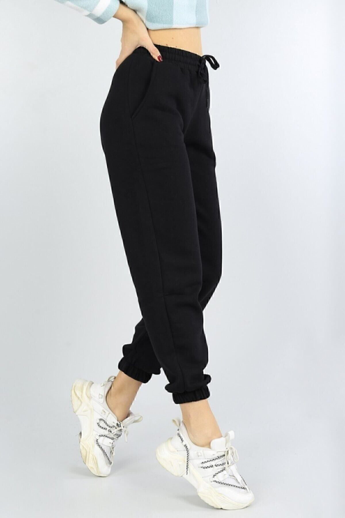 Ronay Giyim Kadın Siyah Yüksek Belli Jogger Eşofman Altı