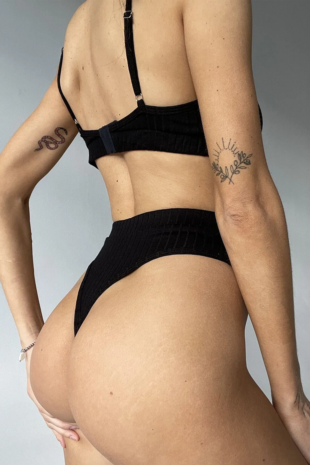 Kadın Siyah Yüksek Bel Dolgusuz Slip Takım