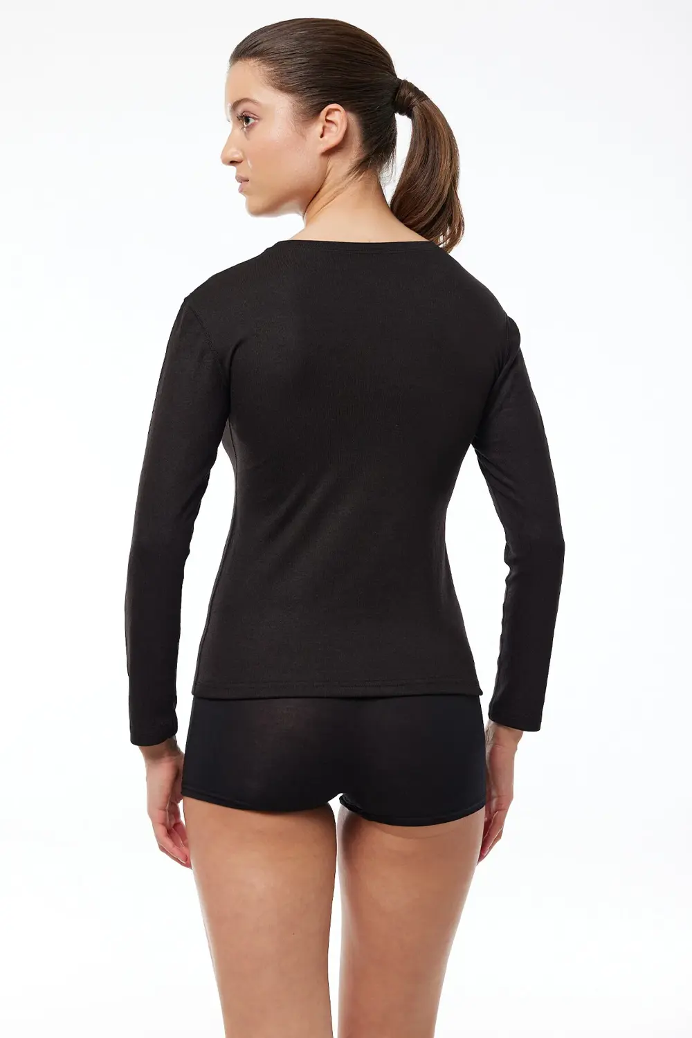 Kadın Siyah Yuvarlak Yaka Uzun Kollu Viloft Termal Üst Içlik 706
