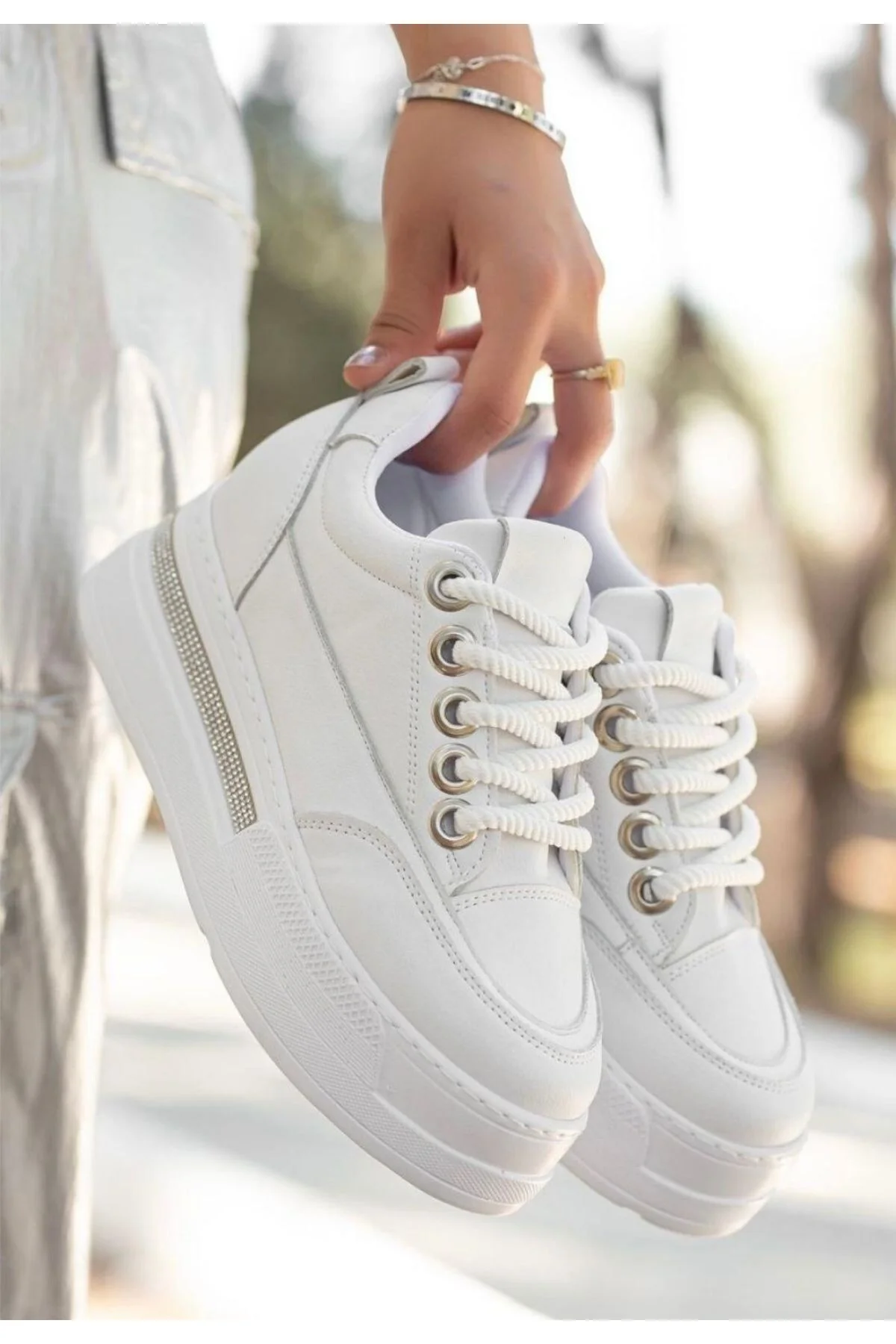 Kadın Sneaker Spor Ayakkabı Beyaz Cilt Rahat Günlük Lulu