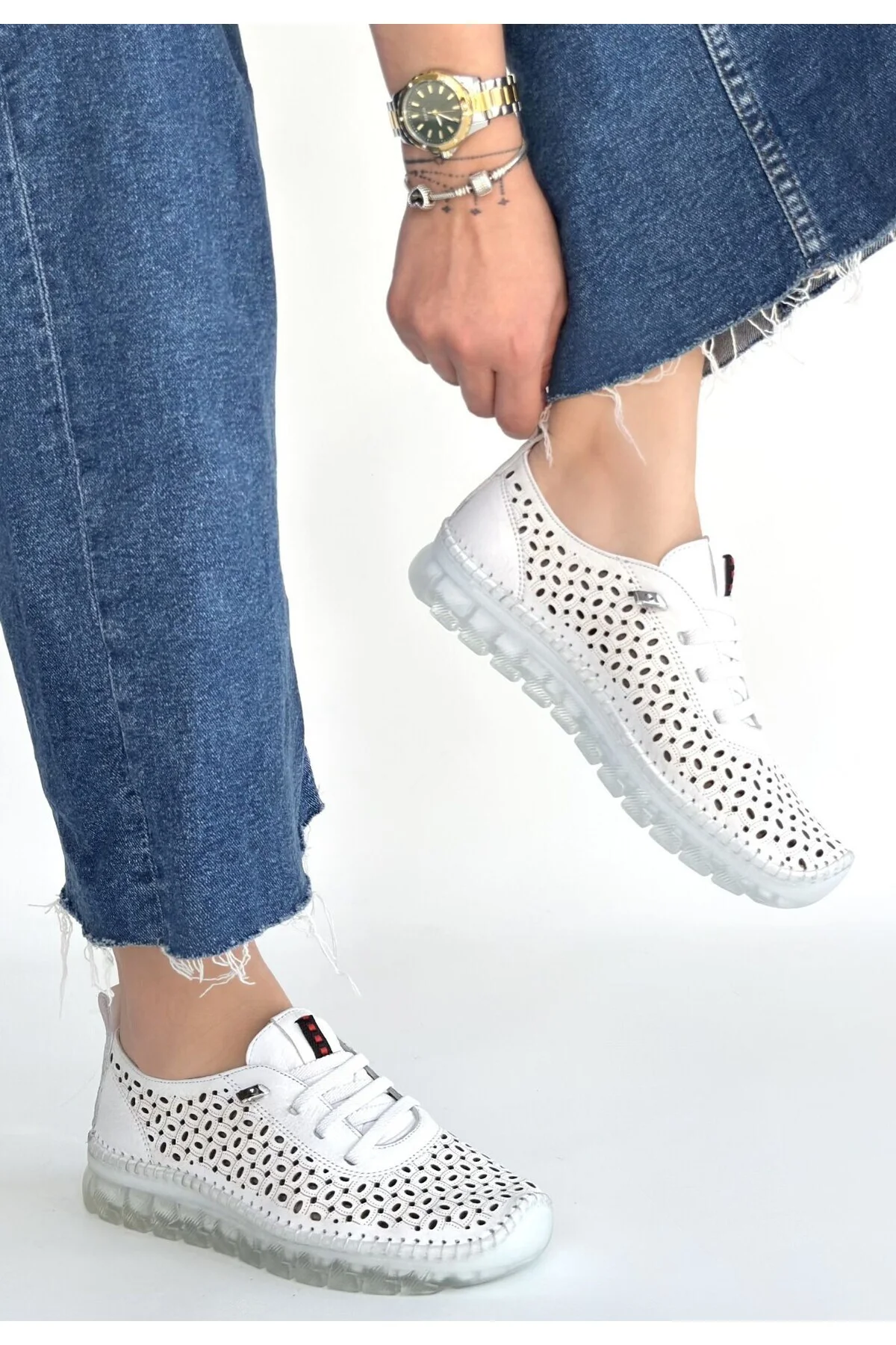Kadın Sneaker Spor Ayakkabı Beyaz Deri Rahat Günlük Otja Kadın Sneaker Spor Ayakkabı Beyaz Deri Rahat Günlük Otja