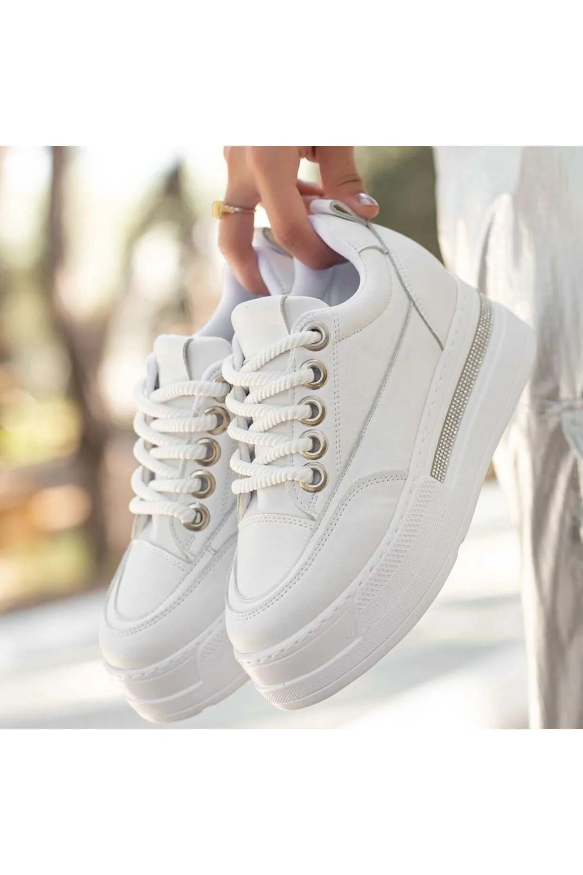 Kadın Sneaker Spor Ayakkabı Beyaz Cilt Rahat Günlük Lulu
