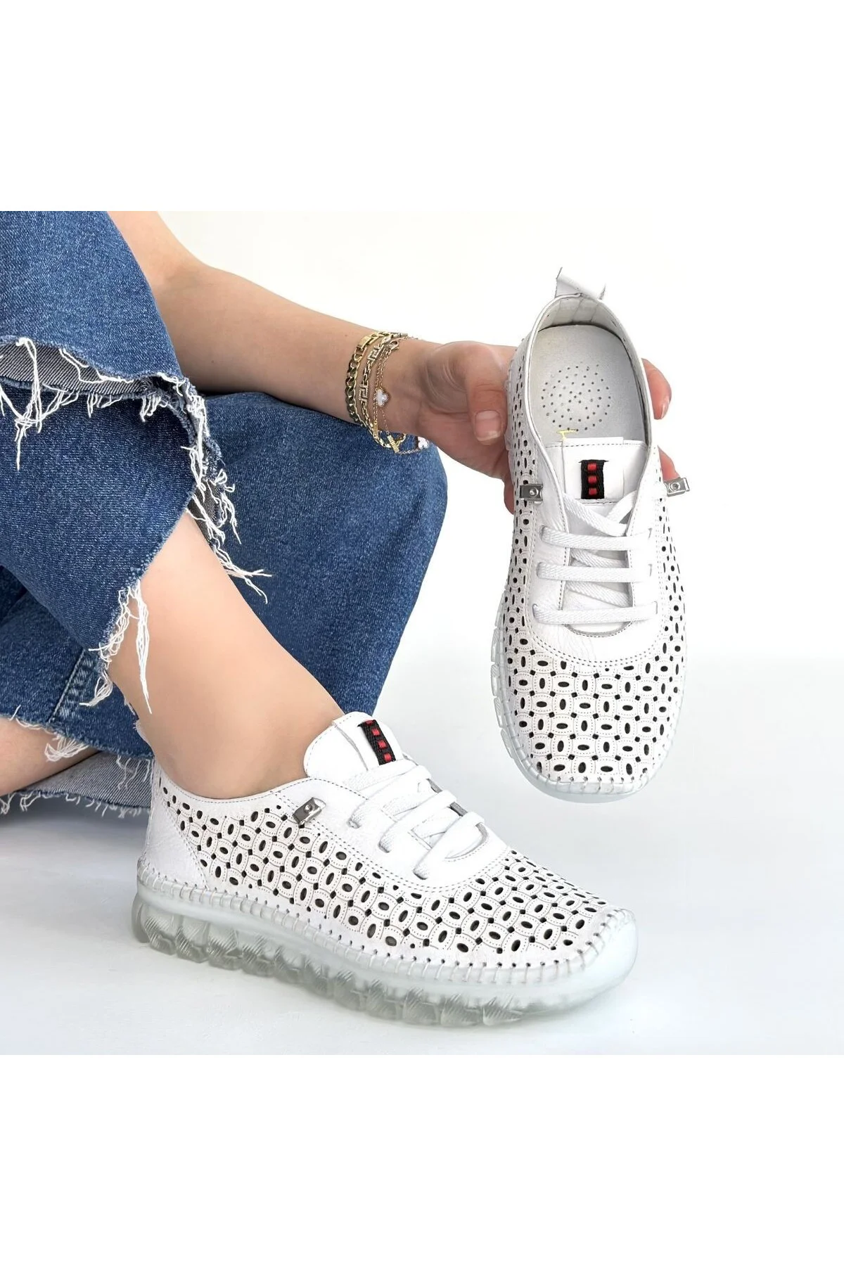 Kadın Sneaker Spor Ayakkabı Beyaz Deri Rahat Günlük Otja Kadın Sneaker Spor Ayakkabı Beyaz Deri Rahat Günlük Otja