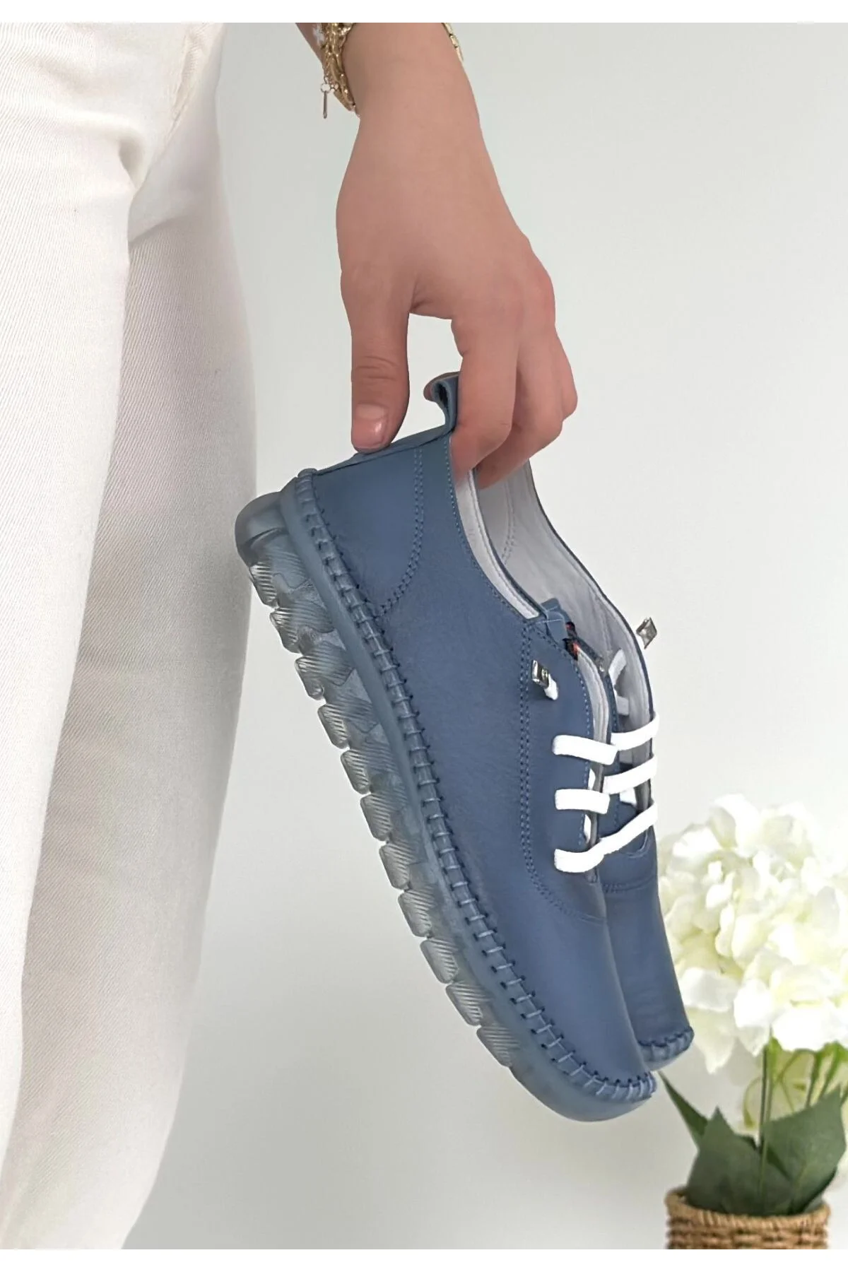 Kadın Sneaker Spor Ayakkabı Mavi Deri Rahat Günlük Jiten