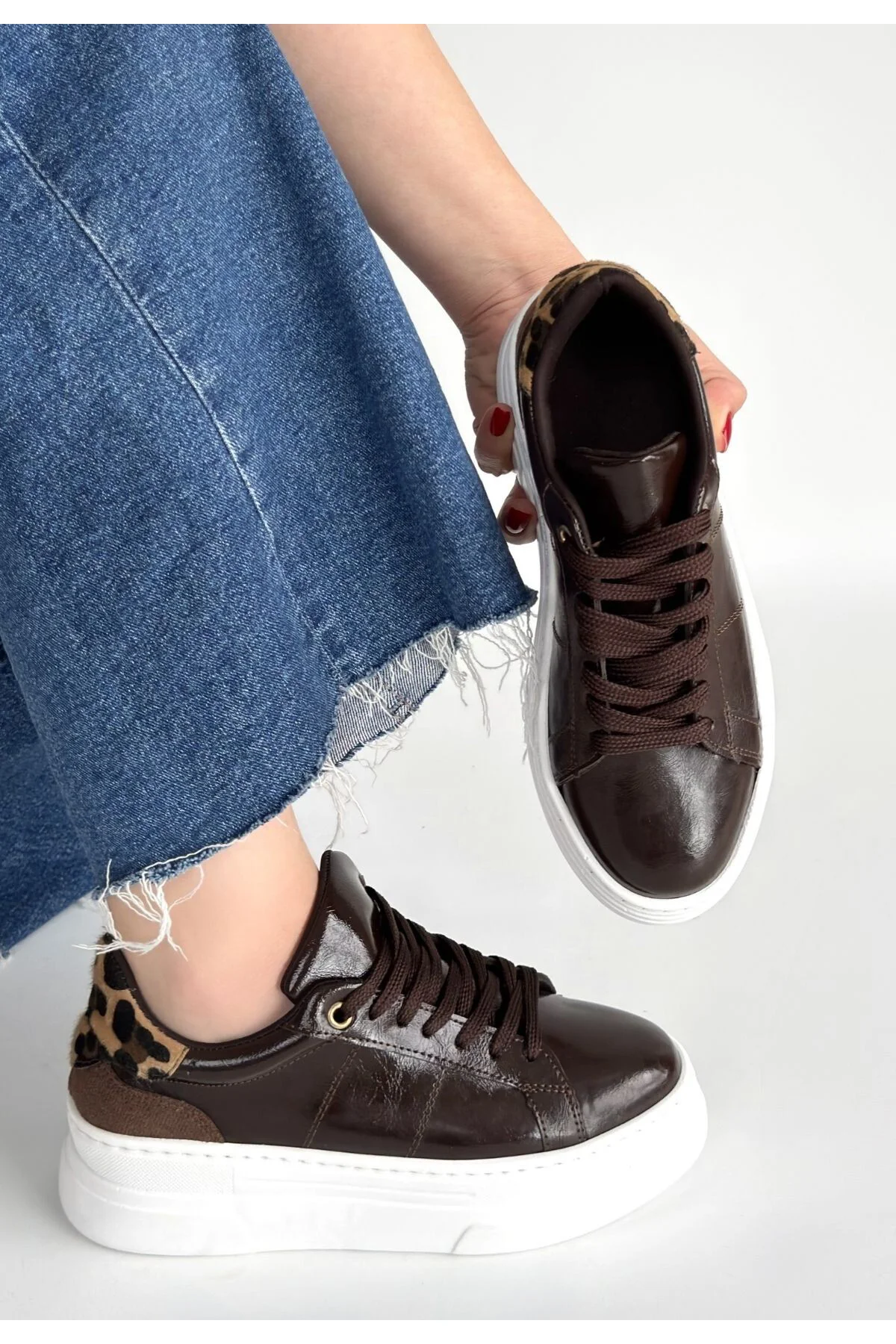 Kadın Sneaker Spor Ayakkabı Kahverengi Rugan Rahat Günlük Jetan Kadın Sneaker Spor Ayakkabı Kahverengi Rugan Rahat Günlük Jetan